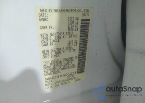 2018 Nissan Titan Sv from USA, damaged, VIN 1N6AA1E58JN505278